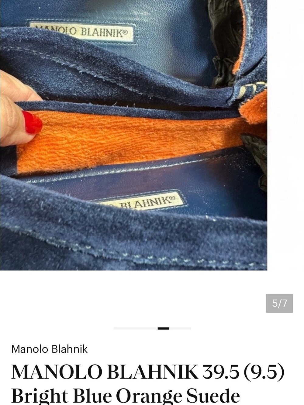 MANOLO BLAHNIK 39.5 (9.5) Bright Blue Orange Suede Roadster Driving Moccasin - Picture 7 of 7